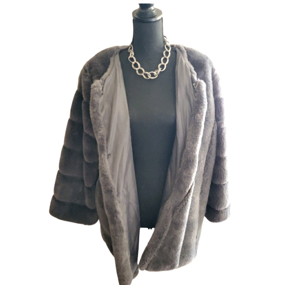 Gray Faux Fur Coat Plus Size